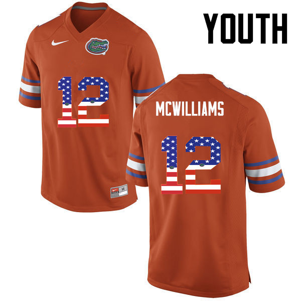 Youth Florida Gators #12 C.J. McWilliams College Football USA Flag Fashion Jerseys-Orange - Click Image to Close